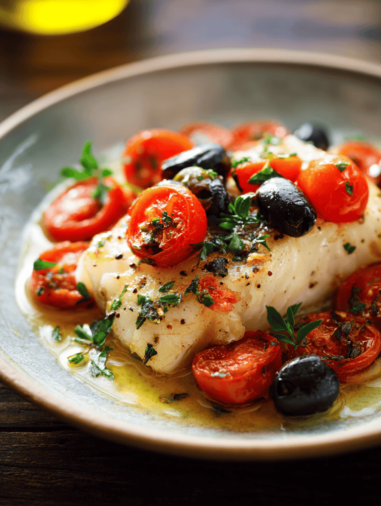 Baked Cod with Tomatoes and Olives